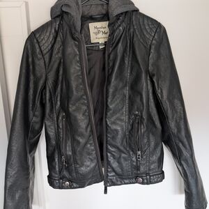 Black Leather Jacket with Quilted Details